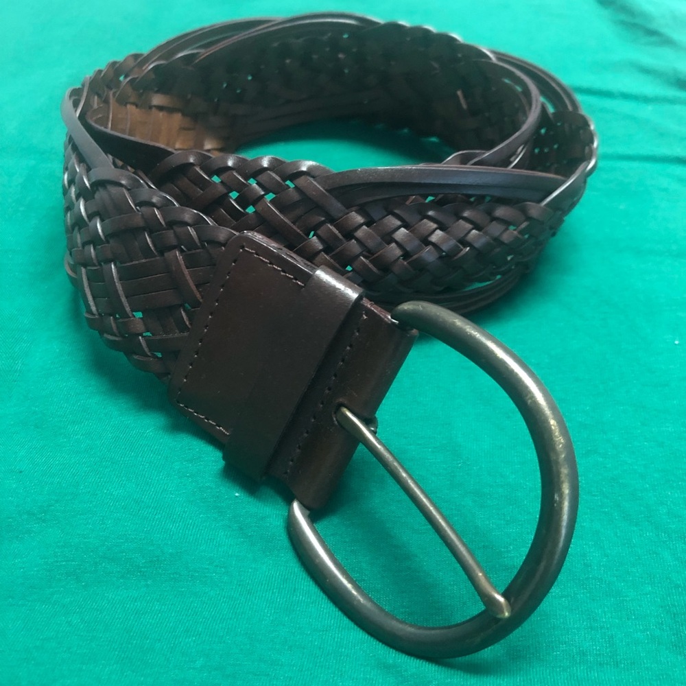 Braided Brown bonded Leather, wide Belt, sz med.